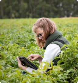 Student in field with tablet