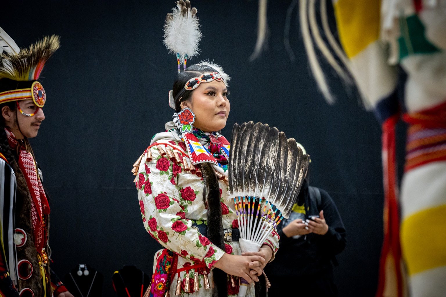 Indigenous dancers wait to perform