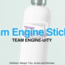 A water bottle with a steam engine sticker on it - Team Engine-Uity