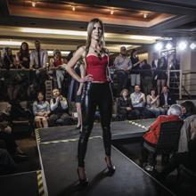 A student models student-designed garments at a Lethbridge College Fashion Design and Sustainable Production event