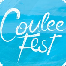 Blue background with white letters Coulee Fest