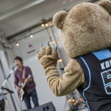 Lethbridge College mascot Kodi watches a live band during Coulee Fest.