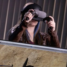 Virtual Reality instructor Allyson Cikor uses virtual reality to explore a dinosaur track site in the MD of Greenview.