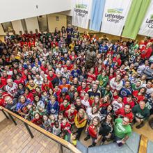 Lethbridge College employees gather on Jersey Day in 2018.