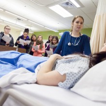 Students from Lethbridge College and the University of Lethbridge's joint Nursing Education in Southwestern Alberta program take part in an in-class lab activity.