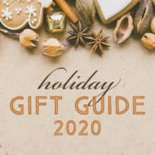 a graphic shows Christmas items above text that says "holiday gift guide 2020"